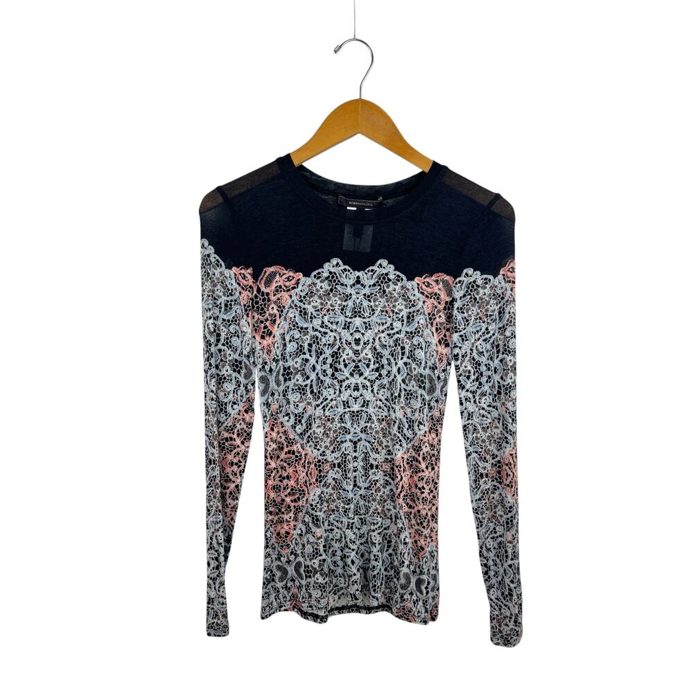NWT BCBGMaxAzria Sheer Lace-Print Agda Top